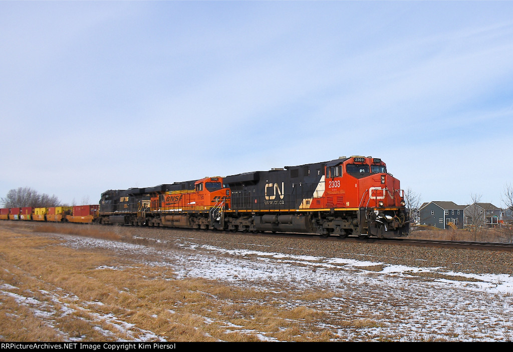 CN 2303 BNSF 7796 NS 7593